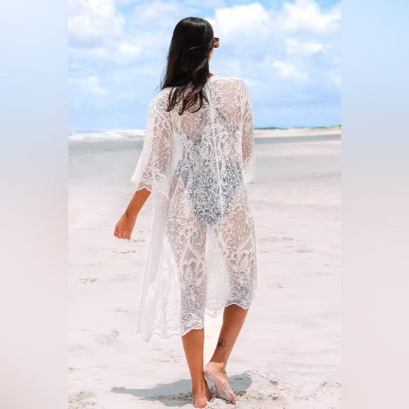 Cupshe Kelsi White Embroidery Open Front Cover Up - Picture 2 of 5